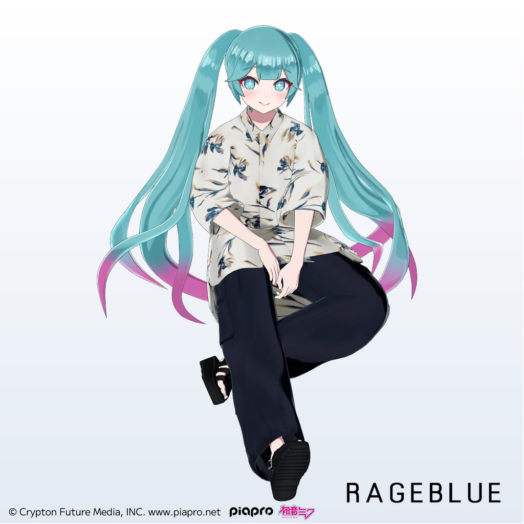 【初音ミク着用】.st RAGEBLUE「Flower shirt co-ord」