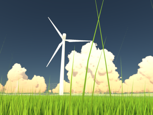 A grassland and a wind turbine