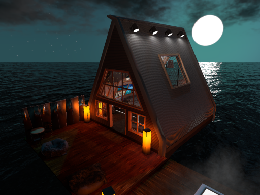 夜幕海湾小屋