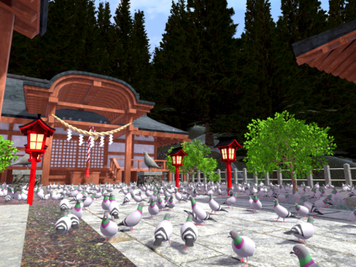 ハトに支配された神社