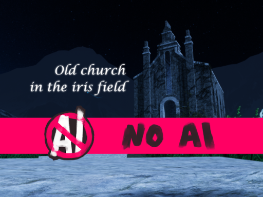 Old church in the iris field