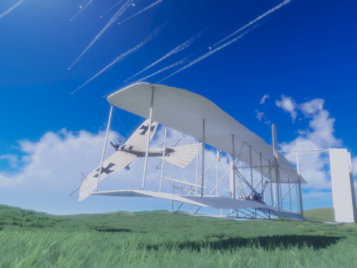 青空の下にライトフライヤーとエトリッヒ・タウベがいるだけのワールド